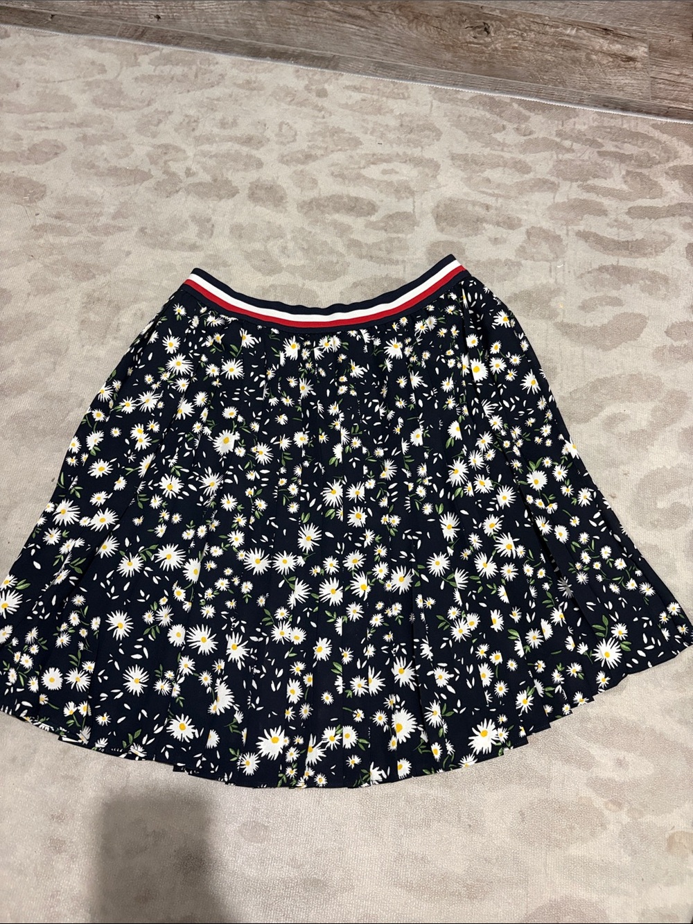 Tommy Hilfiger Navy Daisy Skater Skirt with Striped Waistband